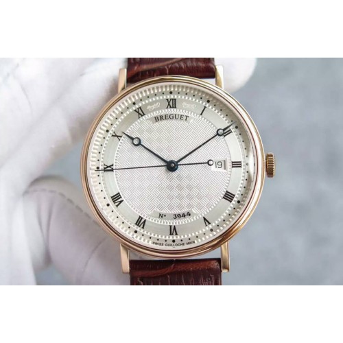Breguet Classique 5177 RG White Textured Dial on BrownLeather Strap A2892