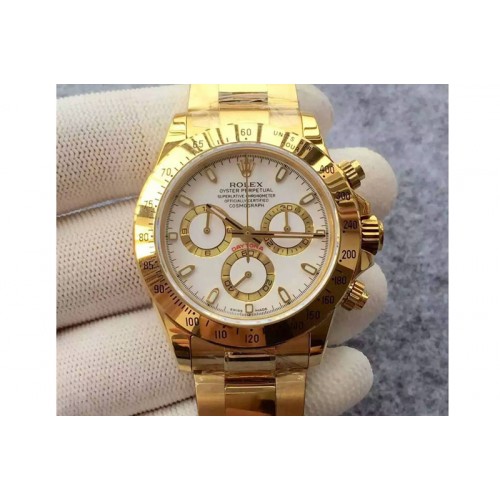 Rolex Daytona Full Gold Chronograph White Dial A4130
