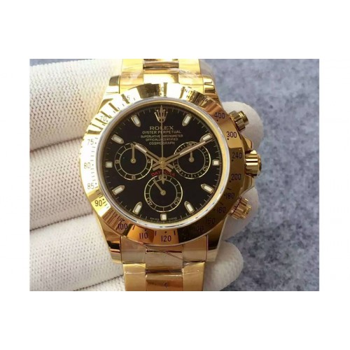 Rolex Daytona 116528 Black Dial on YG Bracelet A4130