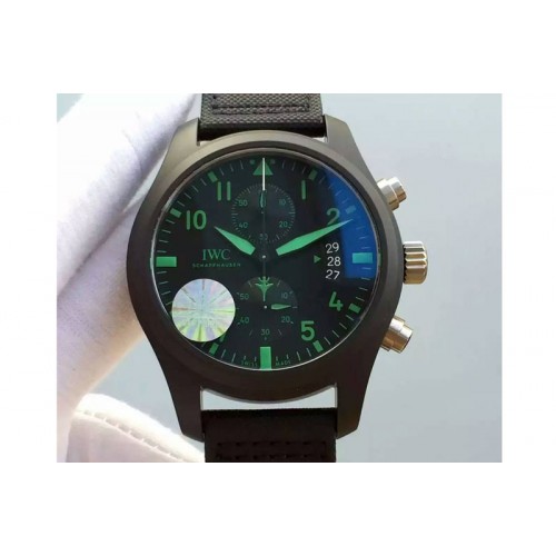 IWC Pilot Chrono IW388003 Green Real Ceramic V6 1:1 Best Edition on Black Nylon Strap A7750 IWC Pilot Chrono IW388003 Green Real Ceramic V6 1:1 Best Edition on Black Nylon Strap A7750