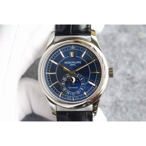 Patek Philippe Classic 5205 Moonphase SS Blue Dial on Black Leather Strap Miyota 9015