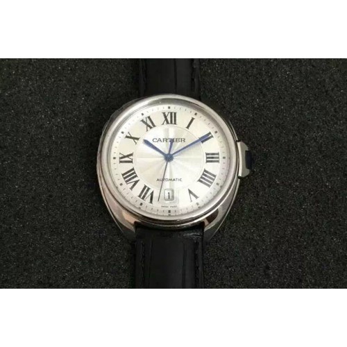 Cle de Cartier SS V6F Best Edition White Textured Dial on Black Leather Strap MIYOTA9015