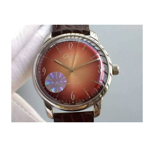 Glashutte Senator Automatic SS Red Dial on Brown Leather Strap A3959