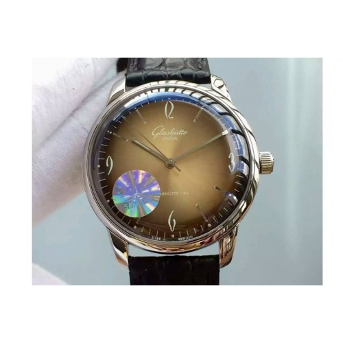 Glashutte Senator Automatic SS Gold Dial on Black Leather Strap A3959