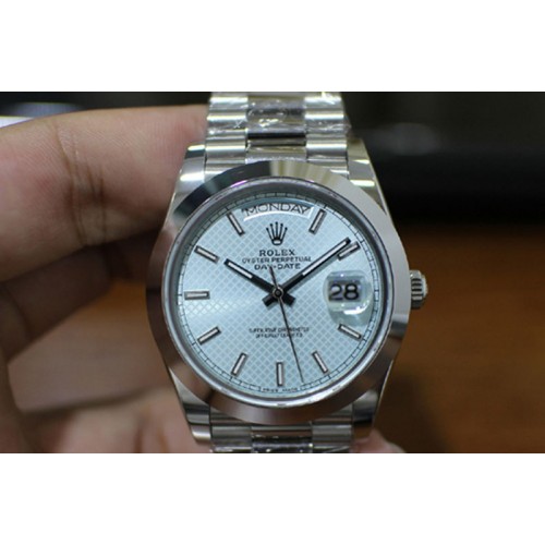 Rolex DayDate 40mm BP Best 228206SS Ice Blue Stick Dial (Smooth Bezel) on SS Bracelet ETA2836