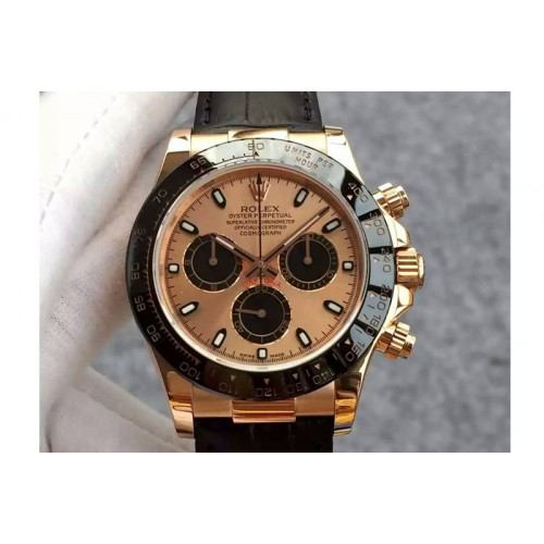 Rolex Daytona 116515 JH 1:1 Best Edition RG/Black Dial on Black Leather Strap A4130 Rolex Daytona 116515 JH 1:1 Best Edition RG/Black Dial on Black Leather Strap A4130