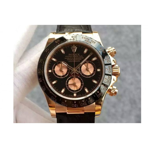 Rolex Daytona 116515 JH 1:1 Best Edition Black/RG Dial on Black Leather Strap A4130
