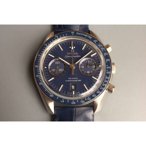 Omega Speedmaster Professional Moonwatch Chronograph Blue dial Best Edition on Leather Strap A9300