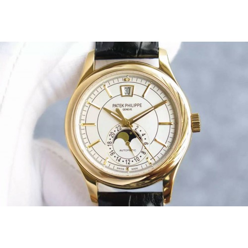 Patek Philippe Classic 5205 Moonphase RG White Dial on Black Leather Strap Miyota 9015