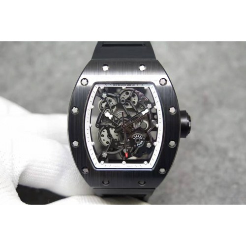 Richard Mille RM055 Black Ceramic KVF White Inner Bezel Skeleton Dial on Black Rubber Strap MIYOTA8215