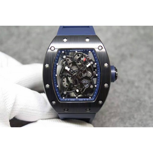 Richard Mille RM055 Black Ceramic KVF Blue Inner Bezel Skeleton Dial on Blue Rubber Strap MIYOTA8215