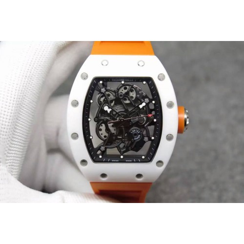 Richard Mille RM055 Real White Ceramic VKF Black Inner Bezel Skeleton Dial on Orange Rubber Strap MIYOTA8215 Richard Mille RM055 Real White Ceramic VKF Black Inner Bezel Skeleton Dial on Orange Rubber Strap MIYOTA8215