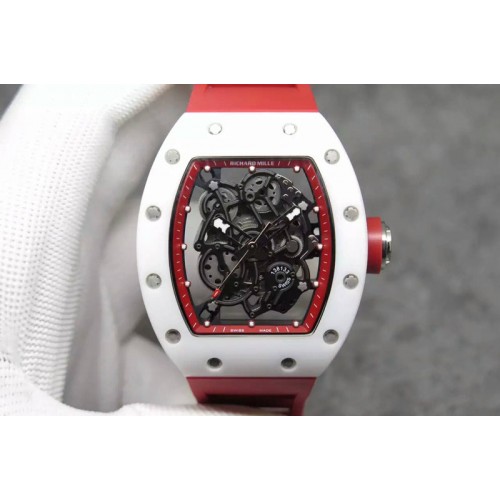 Richard Mille RM055 Real White Ceramic VKF Red Inner Bezel Skeleton Dial on Red Rubber Strap MIYOTA8215 Richard Mille RM055 Real White Ceramic VKF Red Inner Bezel Skeleton Dial on Red Rubber Strap MIYOTA8215