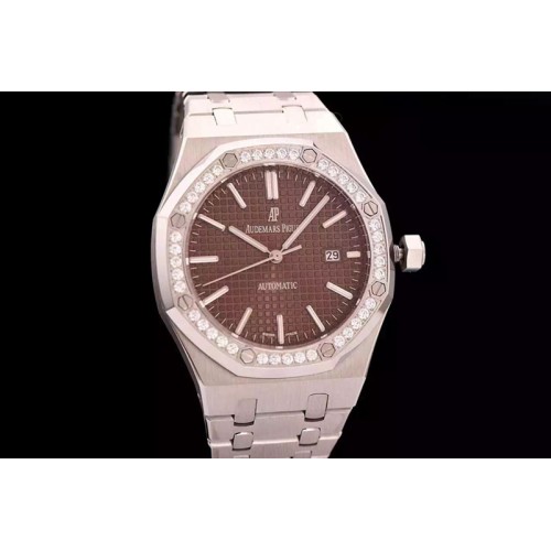 Audemars Piguet Royal Oak 41mm 15400 Lite Diamonds Bezel Brown Dial on SS Bracelet A3120