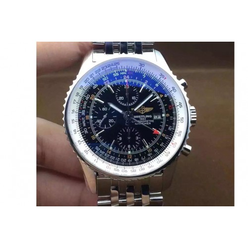 Breitling Navitimer GMT SS JF 1:1 Best Edition Black Dial on SS Bracelet A7750