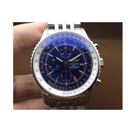 Breitling Navitimer GMT SS JF 1:1 Best Edition Blue Dial on SS Bracelet A7750