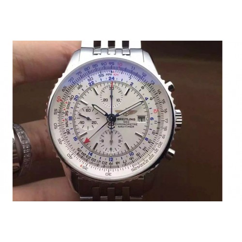 Breitling Navitimer GMT SS JF 1:1 Best Edition White Dial on SS Bracelet A7750