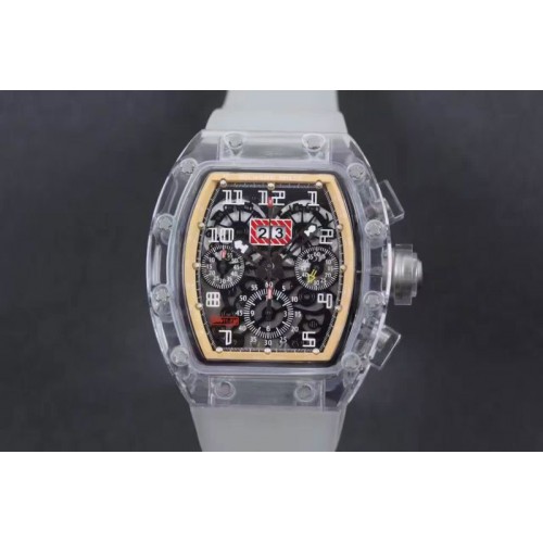 Richard Mille RM011 Transparent Case RG/Black Bezel Skeleton Dial on White Rubber Strap A7750 Richard Mille RM011 Transparent Case RG/Black Bezel Skeleton Dial on White Rubber Strap A7750