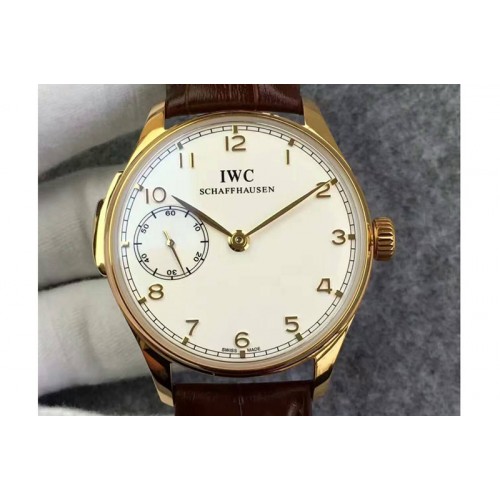 IWC Portuguese RG IW95290 White Dial Gold Makers on Brown Leather Strap A95290