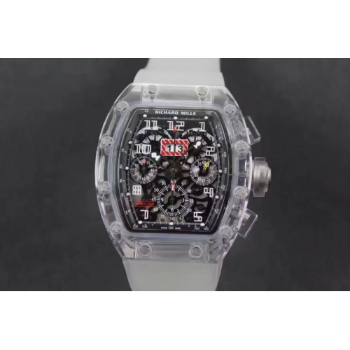 Richard Mille RM011 Transparent Case Black Bezel Skeleton Dial on White Rubber Strap A7750 Richard Mille RM011 Transparent Case Black Bezel Skeleton Dial on White Rubber Strap A7750