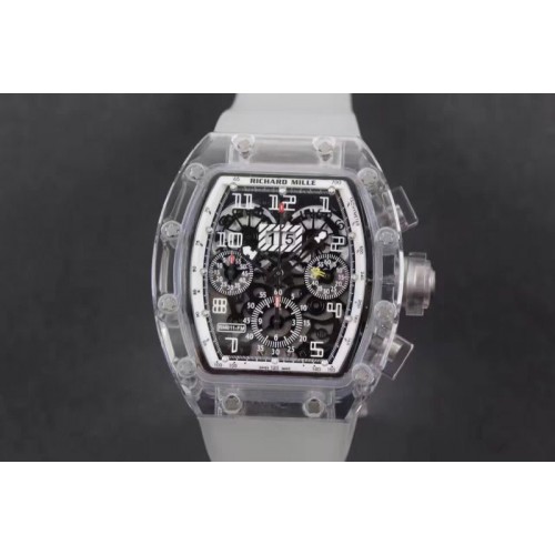 Richard Mille RM011 Transparent Case White Bezel Skeleton Dial on White Rubber Strap A7750 Richard Mille RM011 Transparent Case White Bezel Skeleton Dial on White Rubber Strap A7750