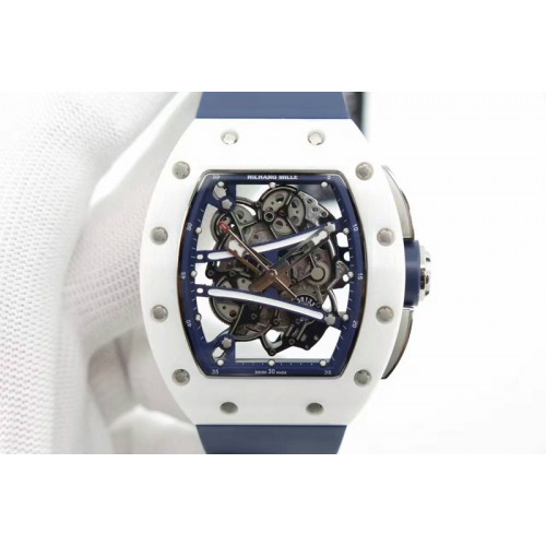 Richard Mille RM061 White Ceramic KVF Blue Inner Bezel Skeleton Dial on Blue Rubber Strap MIYOTA8215 Richard Mille RM061 White Ceramic KVF Blue Inner Bezel Skeleton Dial on Blue Rubber Strap MIYOTA8215
