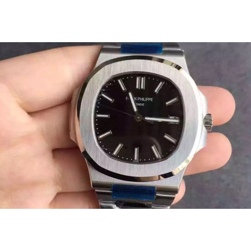 Patek Philippe Nautilus Jumbo 5711 MKF 1:1 Best Edition Black Textured Dial on SS Bracelet A324