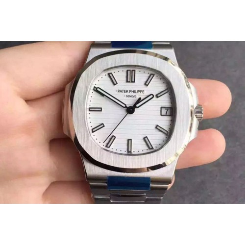 Patek Philippe Nautilus Jumbo 5711 MKF 1:1 Best Edition White Textured Dial on SS Bracelet A324