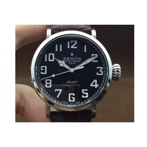 Zenith Polit Extra Special SS/LE Black Dial on Brown leather strap 23J