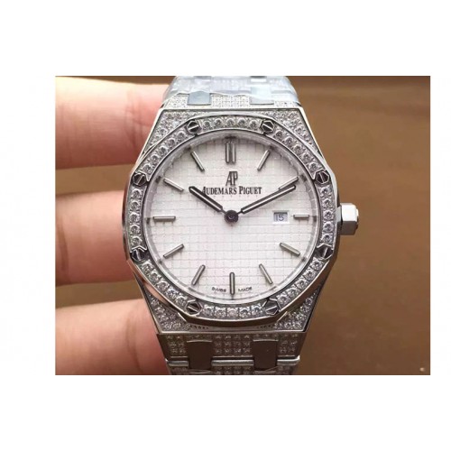 Lady Audemars Piguet Royal Oak 33mm Full Diamond Case SS White Face Swiss Quartz Lady Audemars Piguet Royal Oak 33mm Full Diamond Case SS White Face Swiss Quartz