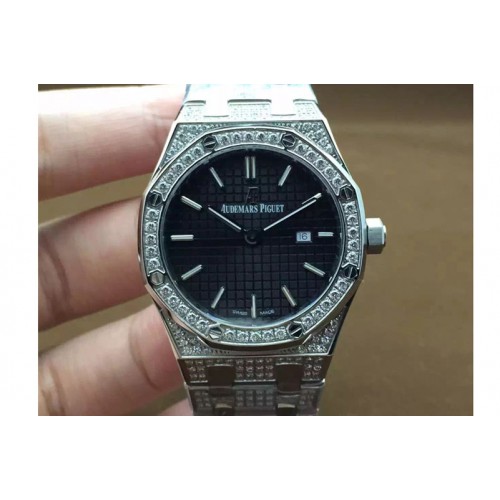 Lady Audemars Piguet Royal Oak 33mm Full Diamond Case SS Black Face Swiss Quartz Lady Audemars Piguet Royal Oak 33mm Full Diamond Case SS Black Face Swiss Quartz