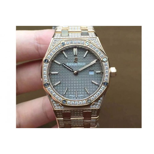 Lady Audemars Piguet Royal Oak 33mm Full Diamond Case RG Grey Dial Swiss Quartz Lady Audemars Piguet Royal Oak 33mm Full Diamond Case RG Grey Dial Swiss Quartz