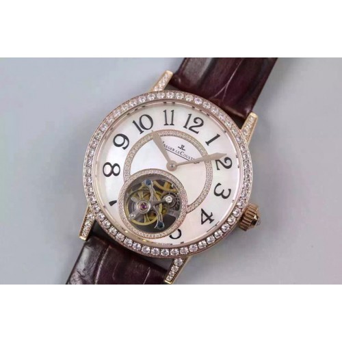 Ladies 35mm Jaeger-LeCoultre Rendez-Vous Tourbillon RG TF Best Edition Diamonds Paved Case White Dial on Genuine Croco Leather S Ladies 35mm Jaeger-LeCoultre Rendez-Vous Tourbillon RG TF Best Edition Diamonds Paved Case White Dial on Genuine Croco Leather S