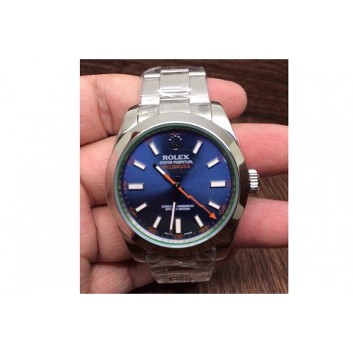 Rolex Milgauss 116400 GV JF 1:1 Green Sapphire Blue Dial on SS Bracelet A2824