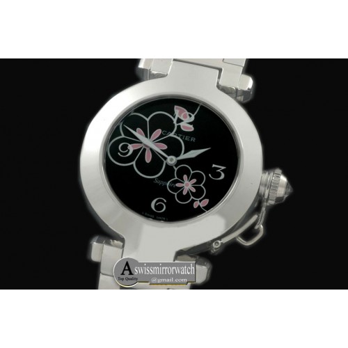 Cartier Pasha Ladies SS/SS Black Swiss Ronde Quartz