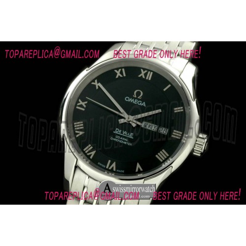 Omega Deville Co Axial Day/Date SS/SS Black Asian 2836