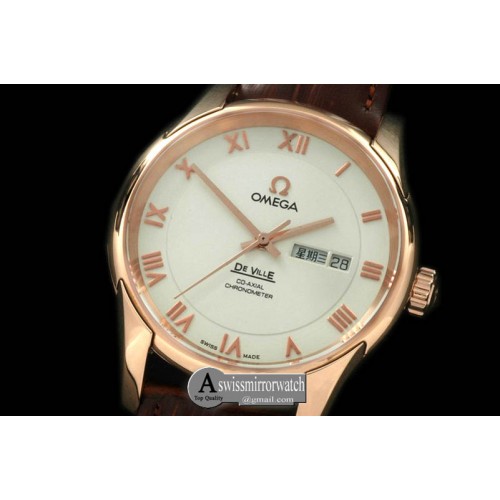 Omega Deville Co Axial Day/Date RG/LE White Asian 2836 Omega Deville Co Axial Day/Date RG/LE White Asian 2836