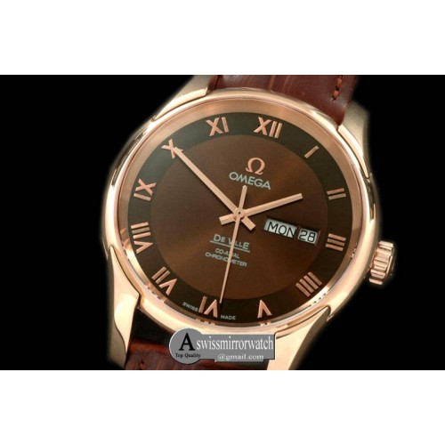 Omega Deville Co Axial Day/Date RG/LE Brown Asian 2836