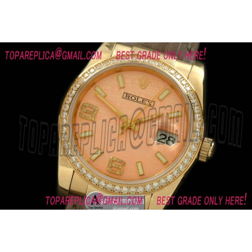 Rolex YG/LE Salmon Swiss Eta 2836/3135-Real Diamonds