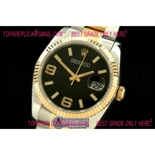 Rolex SS/YG TT Black Swiss Eta 2836/3135-Real Diamonds