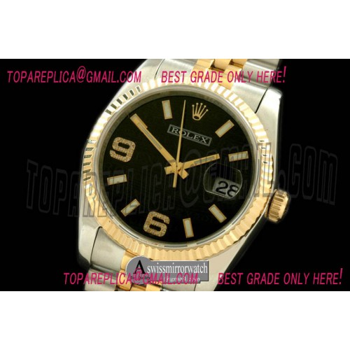 Rolex SS/YG TT Black Swiss Eta 2836/3135-Real Diamonds