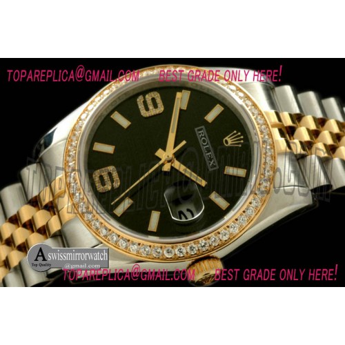 Rolex SS/YG TT Black Swiss Eta 2836/3135-Real Diamonds Rolex SS/YG TT Black Swiss Eta 2836/3135-Real Diamonds