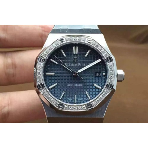 Audemars Piguet Royal Oak 37mm 15450 Lite Blue Dial Diamond Bezel on SS Bracelet A3120