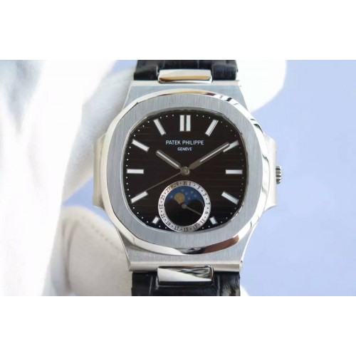 Patek Philippe Nautilus 5726 SS Black Dial on Black Leather Strap A324