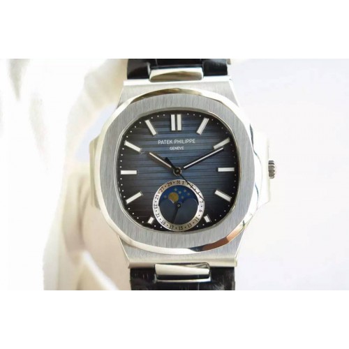 Patek Philippe Nautilus 5726 SS Blue Dial on Black Leather Strap A324