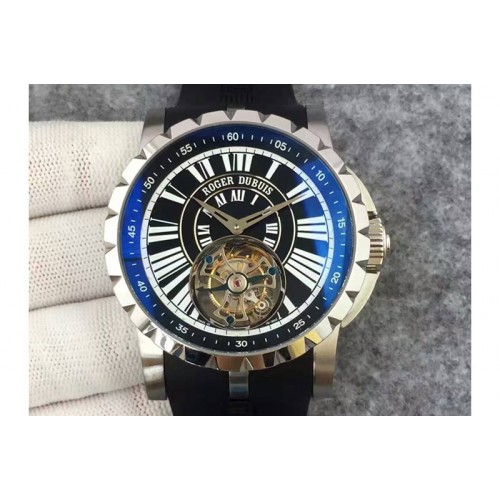 Roger Dubuis  Excalibur Tourbillion SS Black Dial on Black Rubber Strap