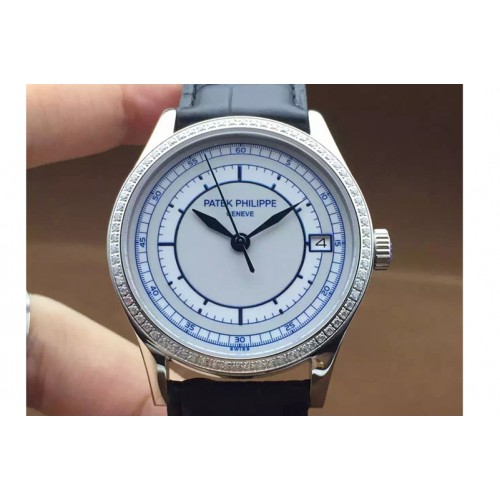 Patek Philippe 5296 Calastrava SS/Black LE Diamond Bezel White A324