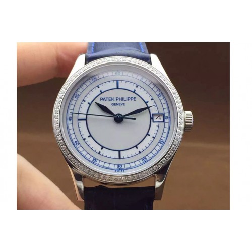 Patek Philippe 5296 Calastrava SS/Blue LE Diamond Bezel White A324