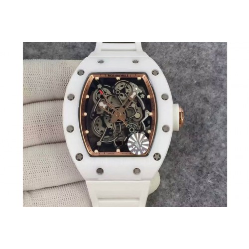Richard Mille RM055 White Ceramic KVF RG Inner Bezel Skeleton Dial on White Rubber Strap MIYOTA8215 Richard Mille RM055 White Ceramic KVF RG Inner Bezel Skeleton Dial on White Rubber Strap MIYOTA8215