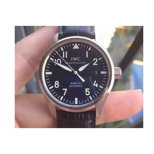 IWC Mark XVI 1:1 Best Edition MKF SS Black Dial A2892 on Black Leather Strap IWC Mark XVI 1:1 Best Edition MKF SS Black Dial A2892 on Black Leather Strap